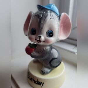Vintage Japan Ceramics Happy Birthday  Mouse Figurine